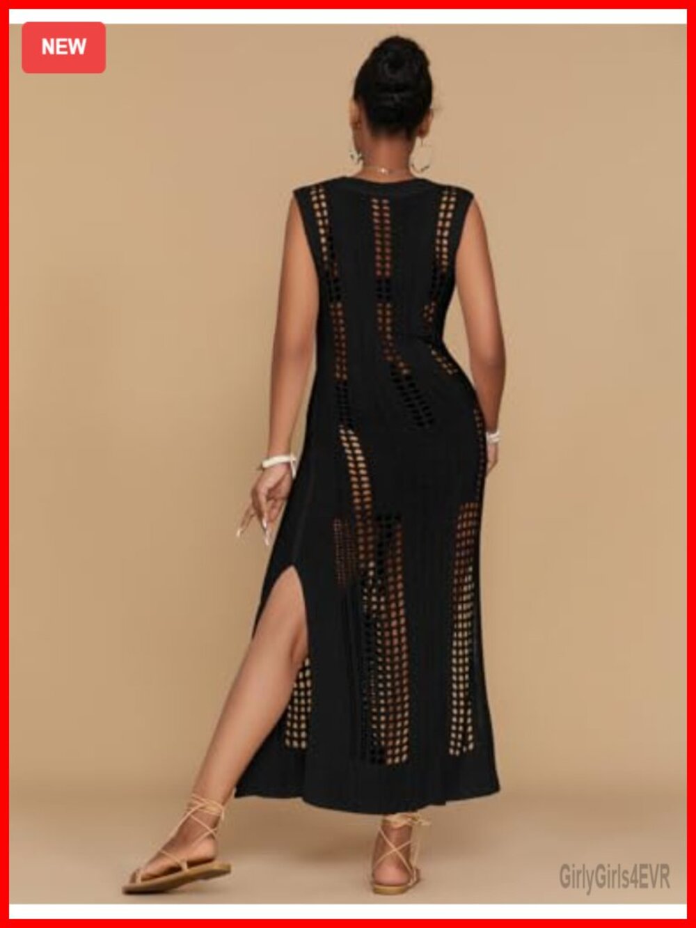 Sleeveless Hollow Out Knit Beach Cover Up Swimwear Coverup - Picture 5 of 7